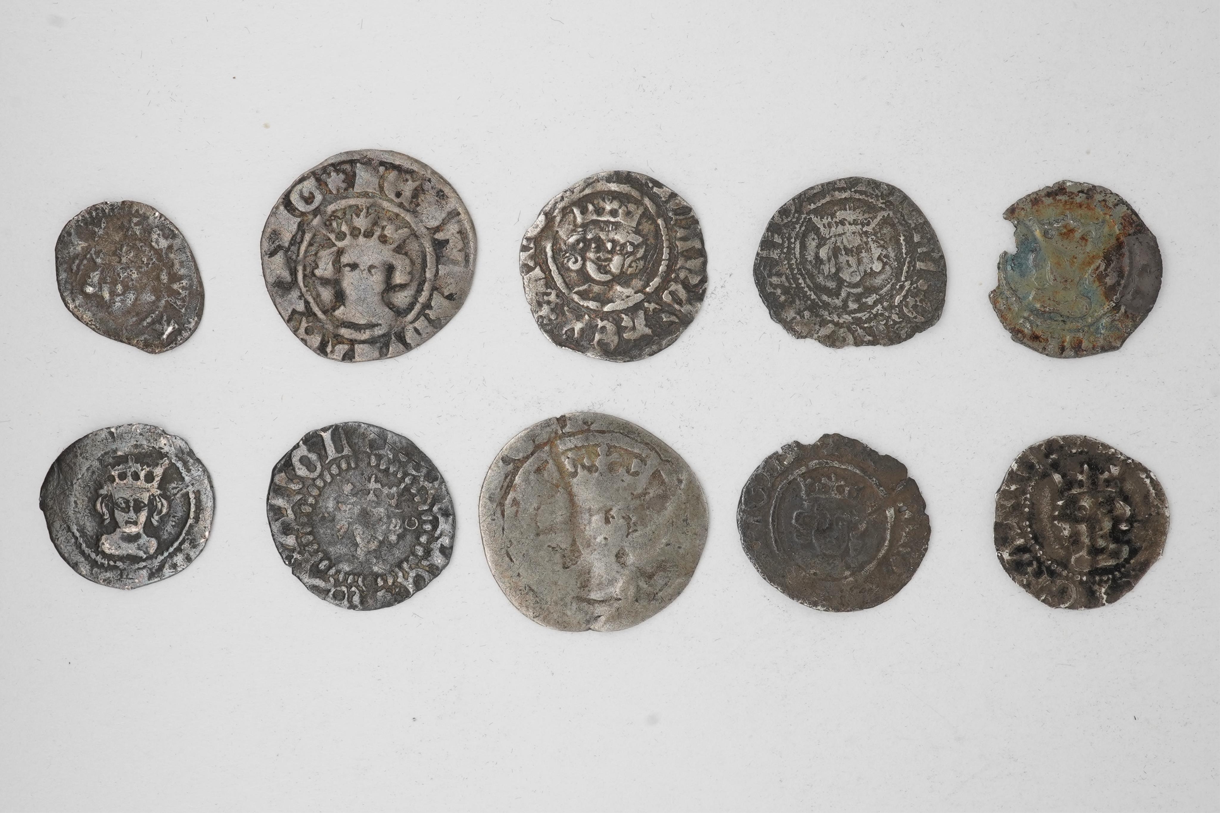 Ten British hammered coins, Plantagenet kings and Houses of Lancaster and York, Edward II (1307-27), Silver farthing, 0.28g, Edward III (1327-77), silver halfpenny, 0.6g, Richard II (1377-99), two silver halfpennies, 0.3